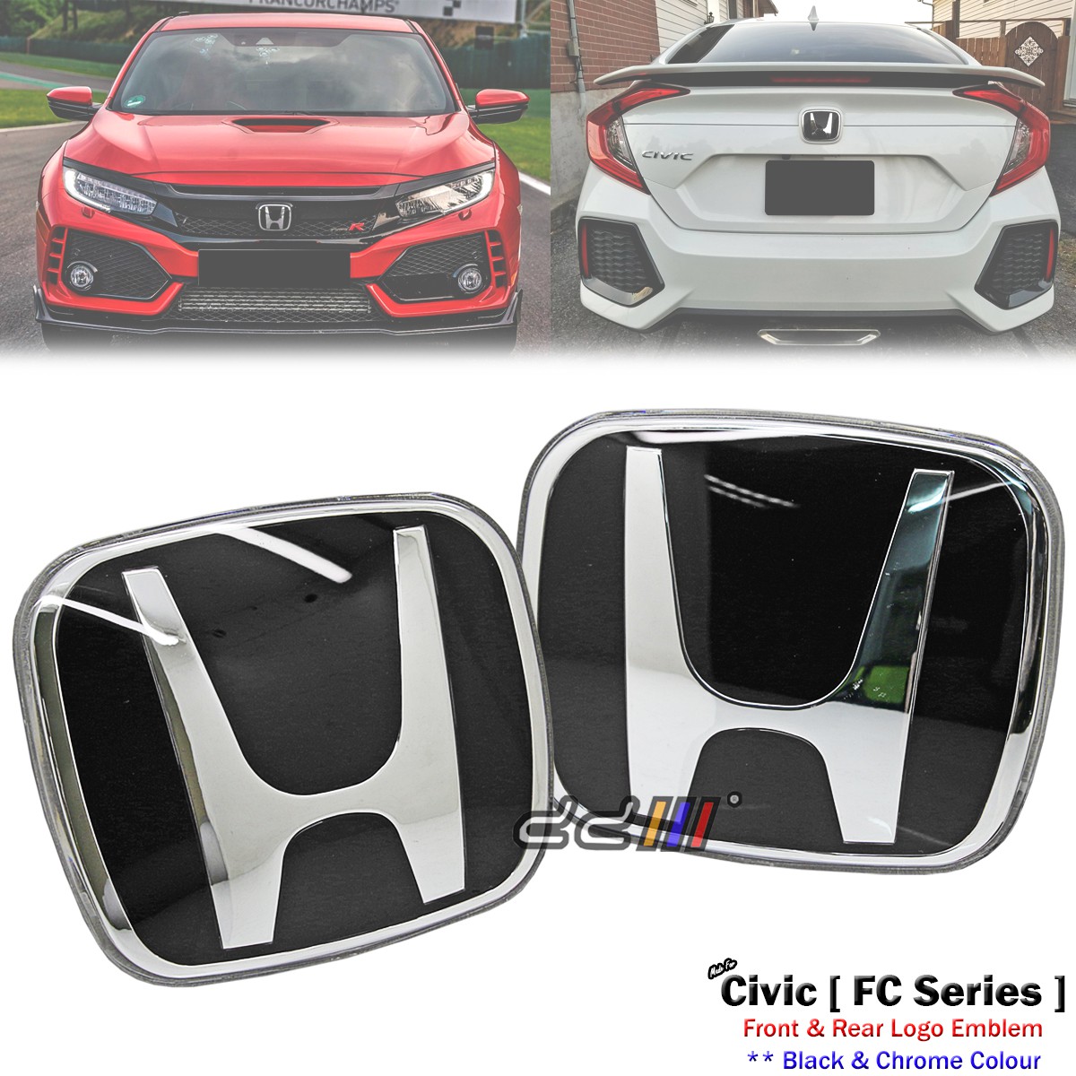 JDM Front u0026 Rear Black Type-R Badge Emblem For Honda Civic Sedan 