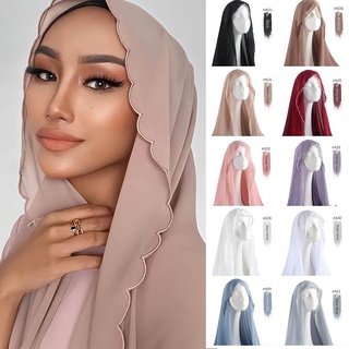 4 edge Shawl Sulam Chiffon Embroidered Lace Scarf Muslim Hijab // Sulam Hijab Shawl Embroidered Scallop Headscarf