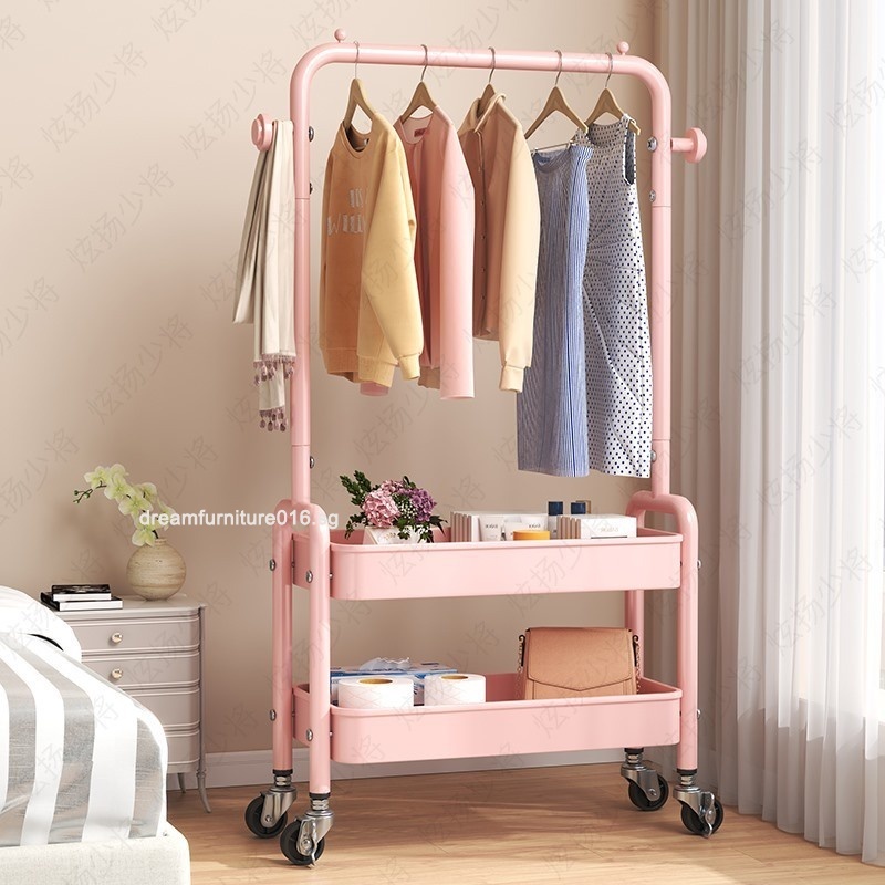 Bedroom Hanging Shelf Storage Clothes Rack With Wheels Shopee Singapore