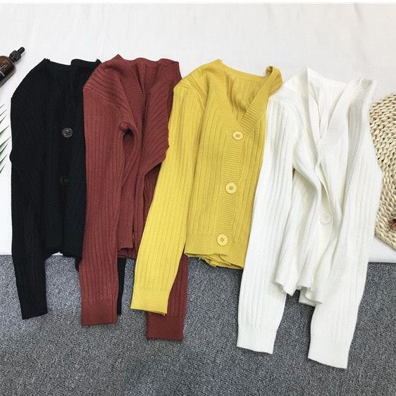 Image of Spring Autumn Short V-Neck Knitted Long-Sleeved Cardigan Hong Kong Style Vintage Fashion Versatile Sweater Casual Solid Color Outer Girls Clothing Genuine Korean Must-Have #6