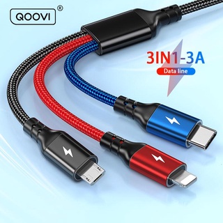 QOOVI 3 In 1 USB Cable Fast Charging Micro USB Type C Cable Fast Charge Data Cord B to L Charge Multi Port  Charging Cord USB Mobile Phone For iPhone Android