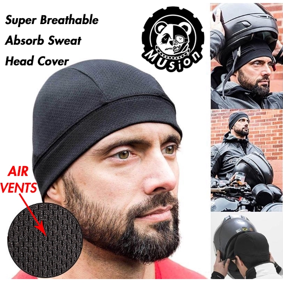 10k Vents Absorb Sweat Head Cover Super Cool Under Helmet Inner Cap Buff Skull Cap Sarung Kepala For Sports Shopee Singapore