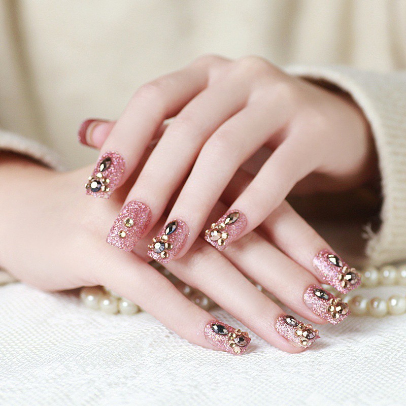 24pcs Glitter Acrylic Nails Bride Nail Tips Fake Nail False Nails