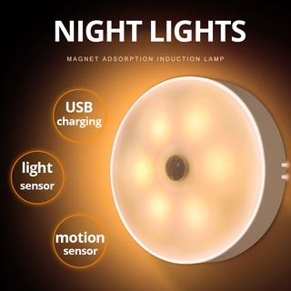 Indoor LED Sensor Night Light Human Body Induction Sensor Wall Lamp Magnetic Adsorption LED Night Lights USB Rechargeable Battery