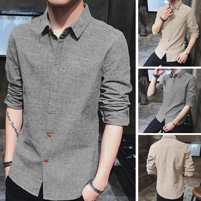 INCERUN Men's Long Sleeve Casual Formal Slim Fit Shirts | Shopee Singapore
