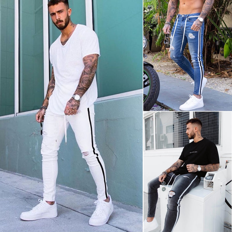 Men Skinny Jeans Ripped Jeans Destroyed Frayed Pant Slim Fit Denim Pant Casual Pant Shopee Singapore