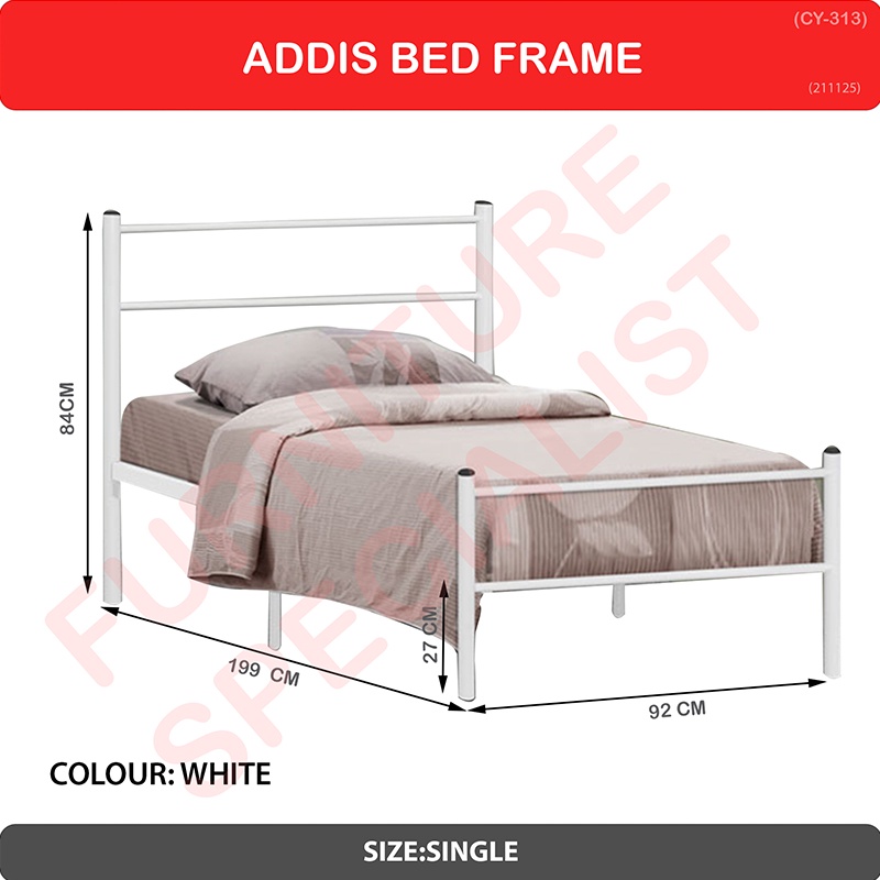 Furniture Specialist Budget Metal Bed, Single Metal Bed Frame Dimensions