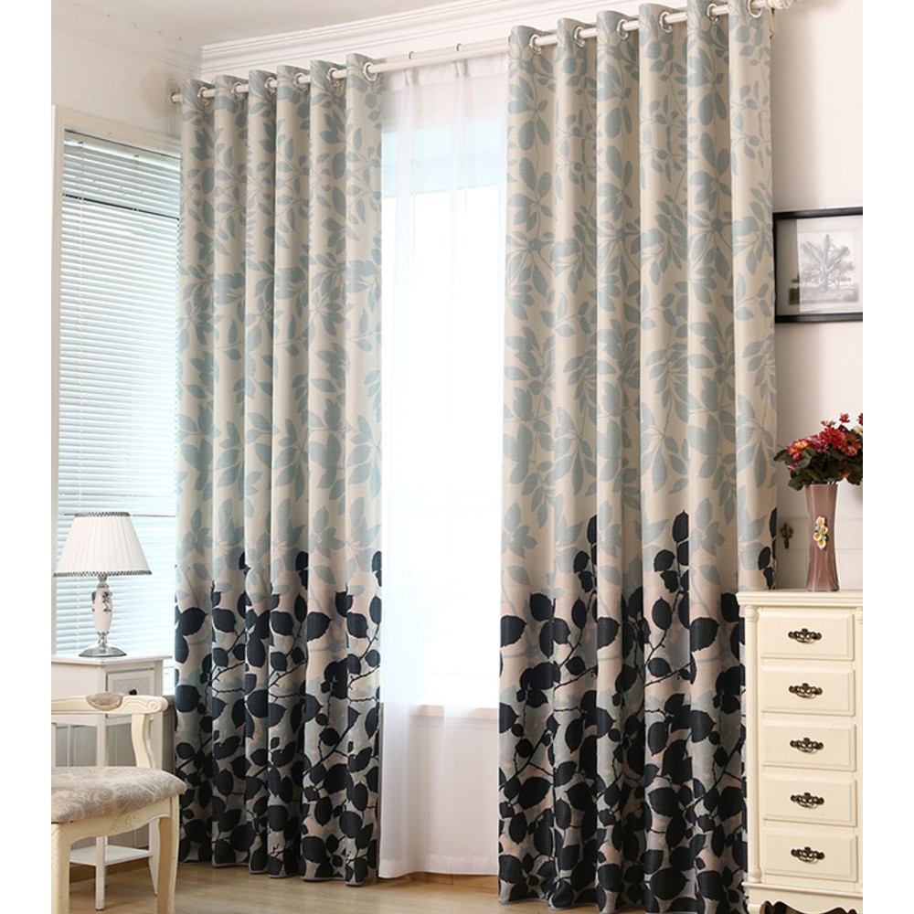New Arrival Leaf Blackout Window Kitchen Curtains For The Bedroom Grey Shopee Singapore