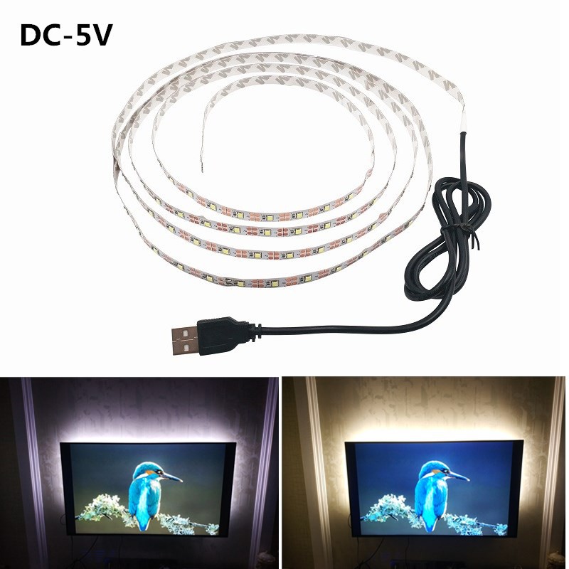 ONEVER DC 5V SMD 3528 Led Strips with USB Cable for TV Computer Desktop Laptop Background Decorative Lighting 3528 100CM, Warm White 
