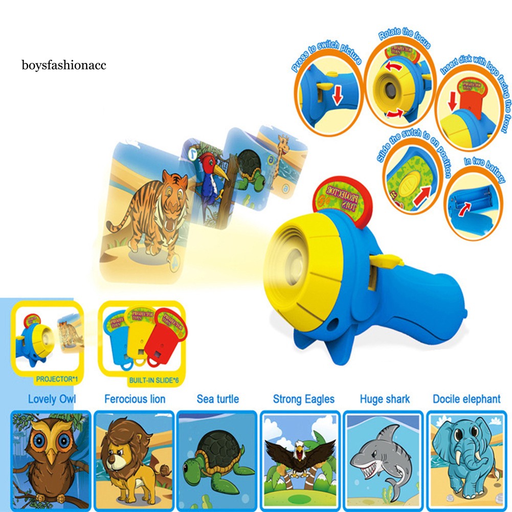 Kid Animal Pattern Projector Flashlight Torch Toy Sleeping Story Education Gift