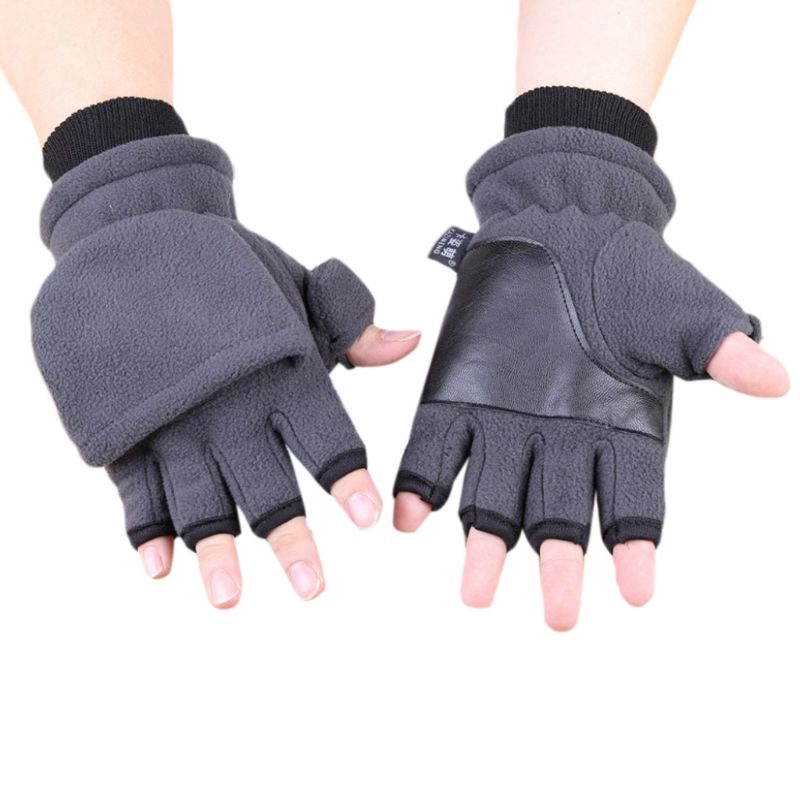 FUN⚽ Fingerless Ridding Gloves Winter Polar Fleece Half Finger Flip