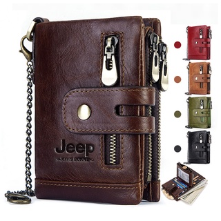 Genuine Cowhide Leather Men Wallet Coin Pocket Purse Small Card Holder Chain gift walet for women dropship