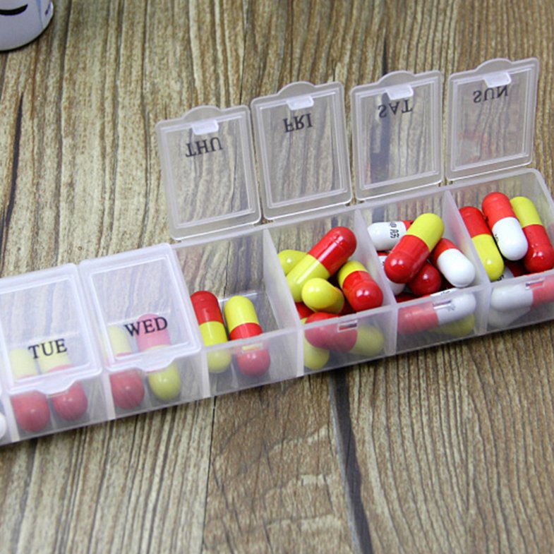 [Y]Portable 7 Lattice Weekly Medicine Mini Pill Box Pill Case Outdoor Travel Medicine Holder Tablet Storage Case Container Pill Organizer Daily Pill 7 Days Weekly Pill Case Medicine Dispenser