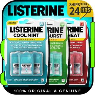 Listerine Pocketpaks Cool Mint / Fresh Burst / Cool Heat - Breath Strips Kills Bad Breath Germs, 24-Strip per Pack