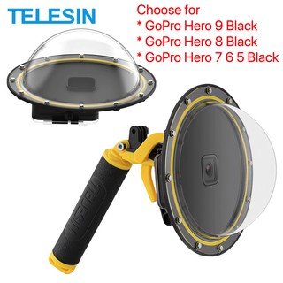 TELESIN 30M Dome Port Waterproof Housing Case + Floating Hand Grip Trigger for GoPro HERO 11 10 9 8 7 6 5 BLACK