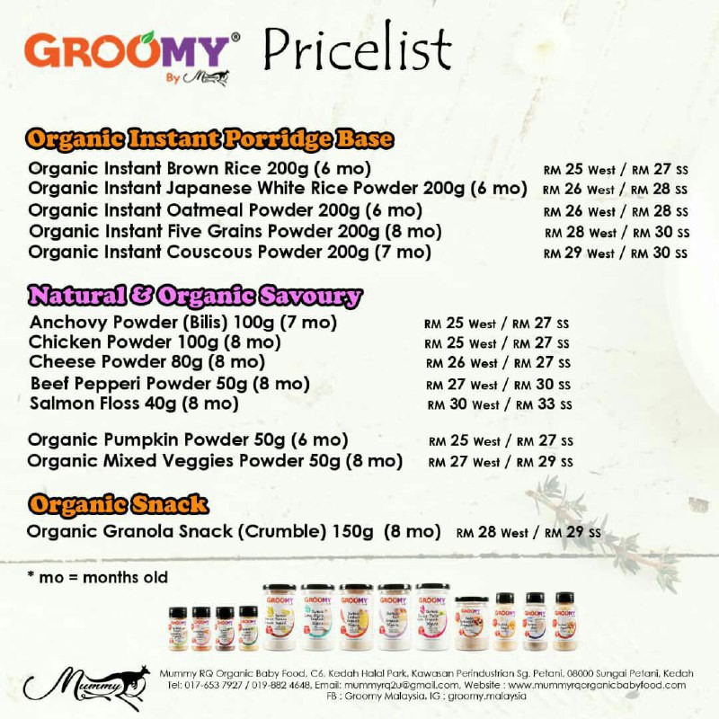 Groomy Baby Food Organic Instant Baby Cereal Baby Food Savoury Perasa Makanan Baby Bubur Baby Segera Shopee Singapore