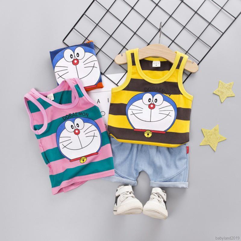 Baby Kids Casual Sleeveless Striped Cute Cartoon Doraemon Print Vest T ...