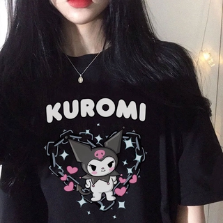Harajuku Cartoon Gothic Print kurzärmelige Kuromi T-Shirt Bluse Sommer Streetwear O-Ausschnitt süßes Mädchen T-Shirt