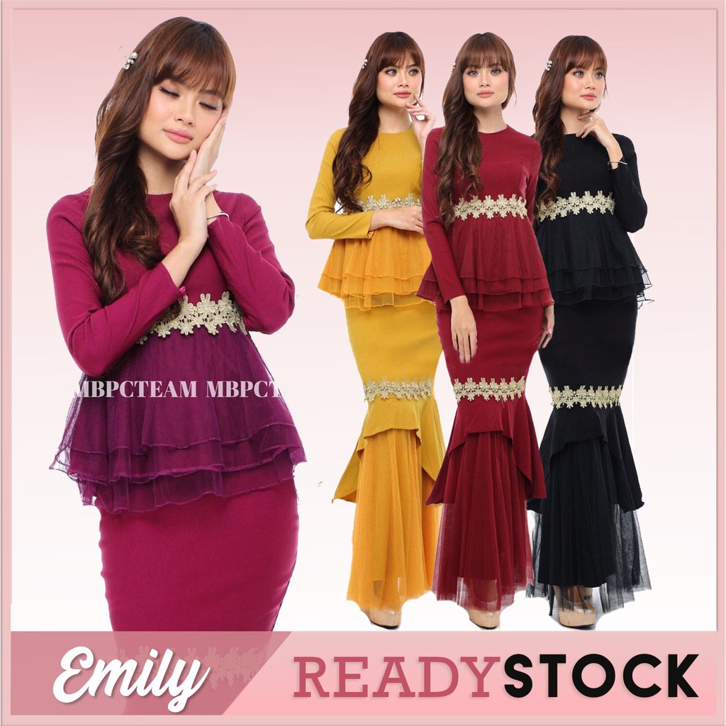 EMILY  Baju  Kurung Peplum Moden Muslimah Lace Plus Size 