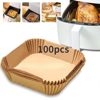 100pcs Air Fryer Paper Disposable Parchment Paper Mat Non-Stick Air Fryer Liner 8” Square Baking Paper Grease and Waterproof Baking Pan