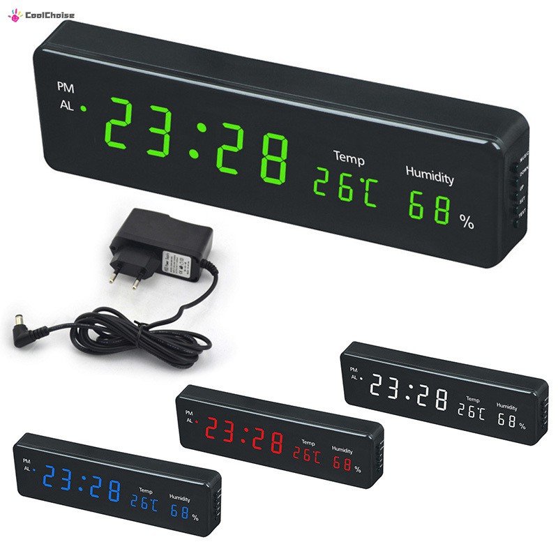 Electronic LED Digital Wall Clock With Temperature Humidity Display