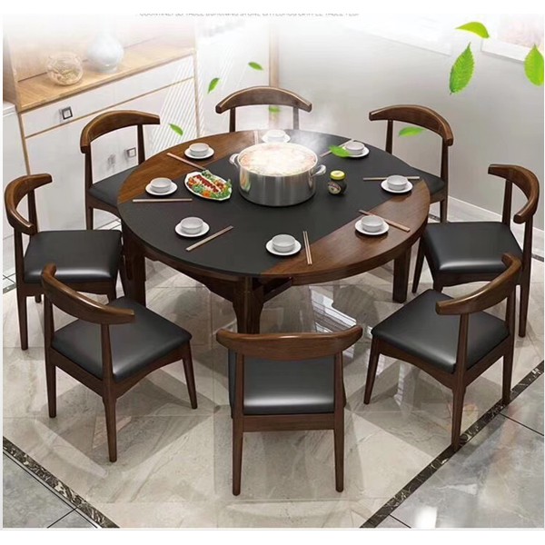 Flint Solid Wood Dining Table Equipped With Electromagnetic Stove Cooking Table 6 8seat Combination Table Retractable Folding Small Family Dining Table Cooking Dining Combination Table Shopee Singapore