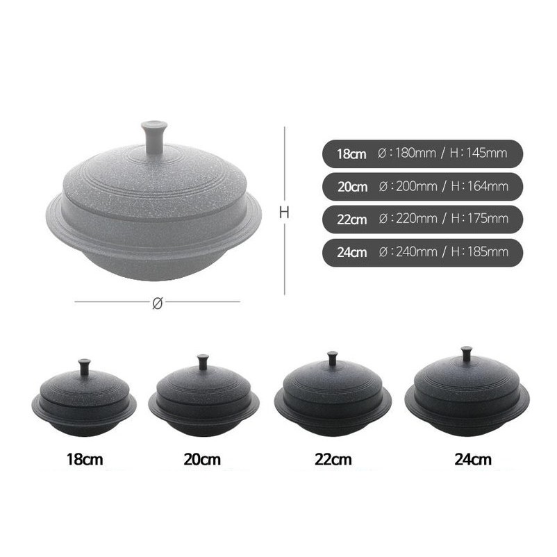 With Rice Scoop 20cm 6 to 7 persons Kitchenart Gamasot Double-Sided Marble Coatings Mini Korean Traditional Pot Can Be Cooked Without Water 4-Size 
