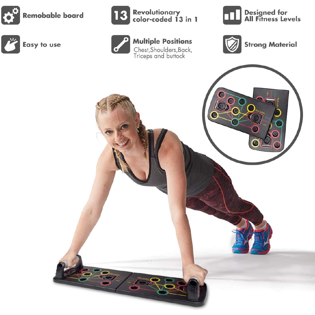 Pushup Bracket Board Workout Board Body Building Exercise for Men Women Home Workout Fitness Training 13-in-1 Portable Pushup Stands with Resistance Bands KSS Push Up Board Power System