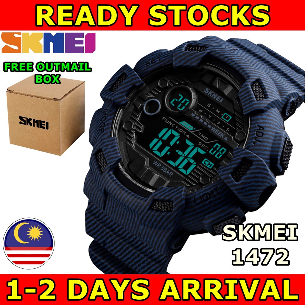 Hot Stock Skmei 1472 Mens Sports Dual Time Waterproof Led Display Digital Watch Jam Tangan Lelaki Men Quartz Multifunc Shopee Singapore