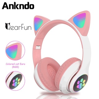 Ankndo Cat Ear Headphone With Microphone Class Online Bluetooth Wireless Headphone LED Light Mic Headphone