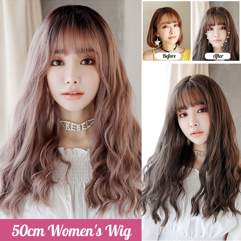 Shiny Women 50cm Wig Long Curly Wavy Hair Extension Air Bangs