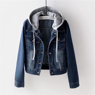 Image of thu nhỏ [Removable Hat] Plus Size Women's Korean Version Slim-Fit Denim Short Long-Sleeved Hooded Jacket 2022 Student Spring Autumn New Style Casual #1
