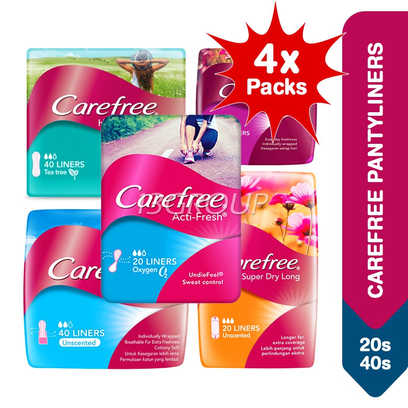 Carefree Panty Liners Breathable Healthy Super Dry Long Unscented, 20s
