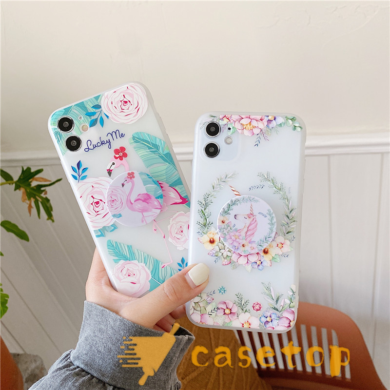 Casetop Popsocket Case Iphone I12 Pro Promax I12mini 11 11pro Max Iphone 12 12pro Max Iphone 6 6s 7 8 Plus X Xr Xs Max Se 3d Emboss Fresh Unicorn Soft