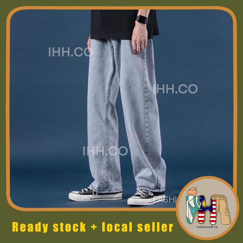 Mens Korean Pants Oversize Loose Fit Jeans Men Straight Cut Baggy Jeans