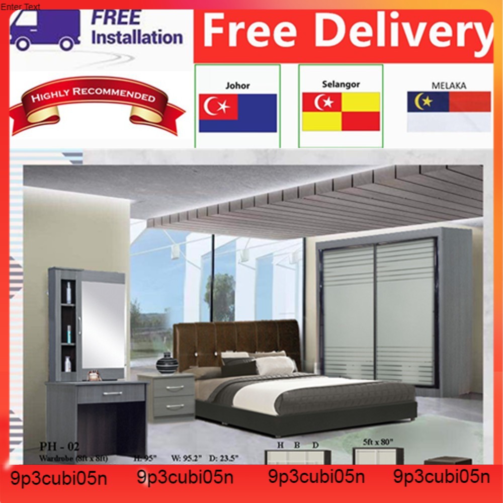 Free Delivery And Installation Perfect Bedroom Set Ph02 Series Wardrobe Queen Bed Dressing Table Set Bilik Tidur Shopee Singapore