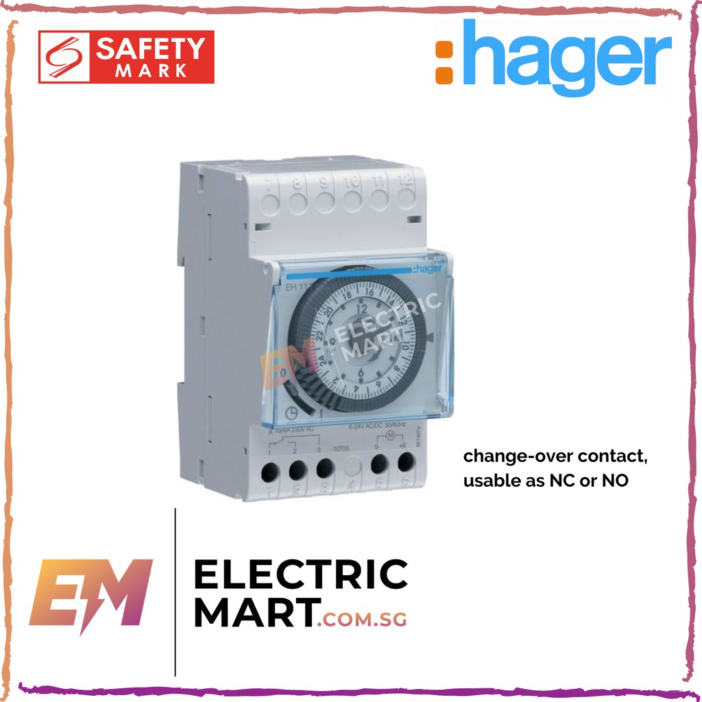 hager EH111 Time switch daily cycle with reserve 3 modules 24 hours