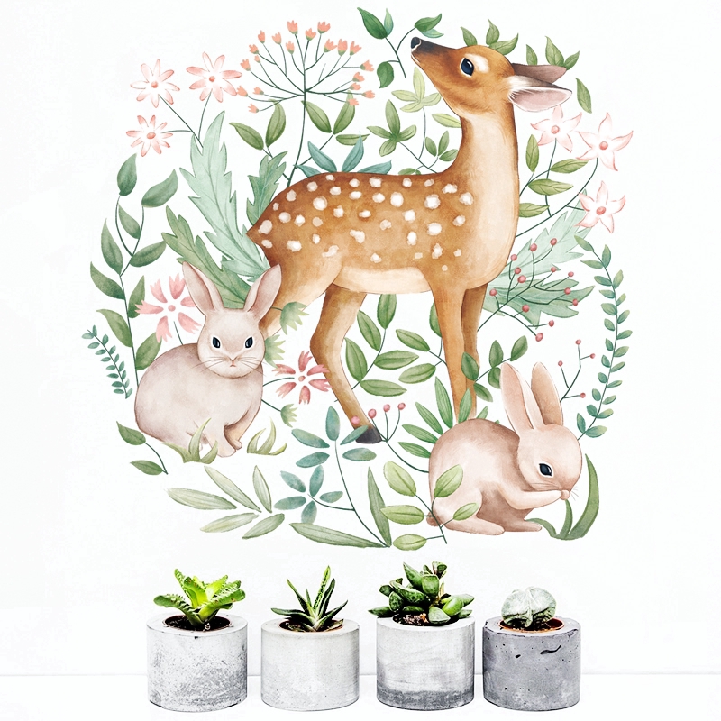 Fairy And Tale Bunny And Deer Wall Art Sticker Modern Wall Decals Vinyls Stickers Wall Stickers Home Decor Living Room Shopee Singapore