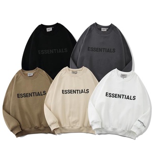 Fashion plus velvet FOG second-line ESSENTIALS 20FW three-dimensional fitted letter LOGO pure cotton long-sleeved round neck sweater 570#