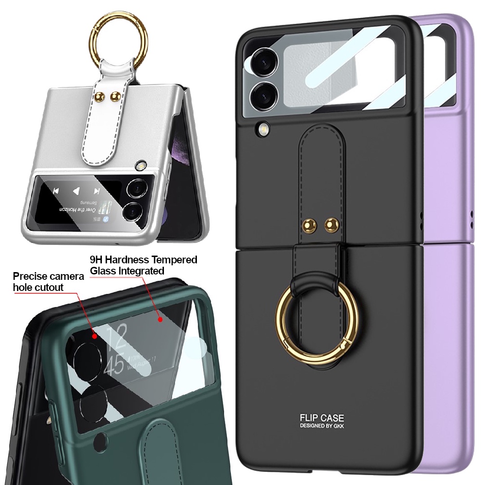 Galaxy Z Flip 4 /3 (5G) GKK Ring Holder Kickstand Ultrathin PU Leather