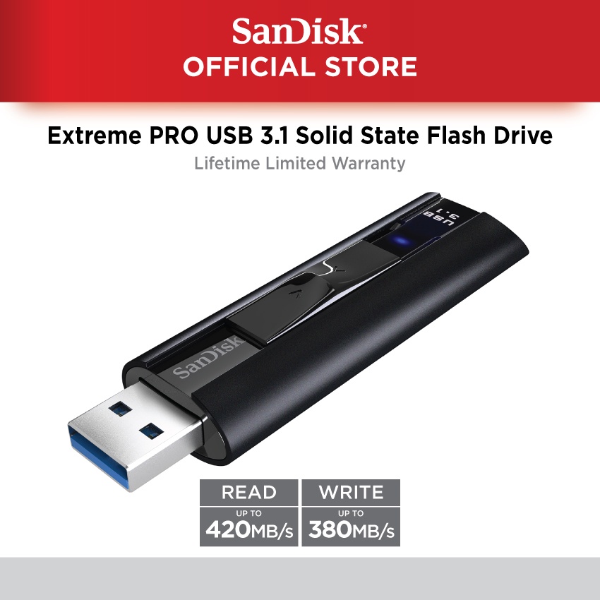 SanDisk Extreme PRO USB 3.1 Solid State Flash Drive SDCZ880 up to 420MB/s Read 380MB/s Write, Limited Lifetime Warranty