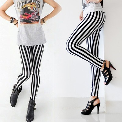 womens black and white striped pants