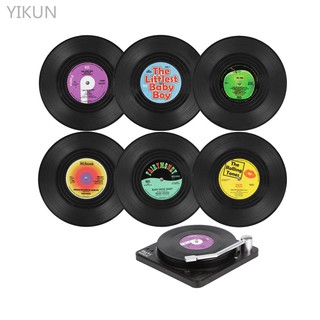 Coasters for Drinks Retro Record Funny Absorbent Novelty 6 Pieces Vinyl Disk Coasters with Vinyl Record Player Holder Effective Protection of the Desktop to Prevent Damage
