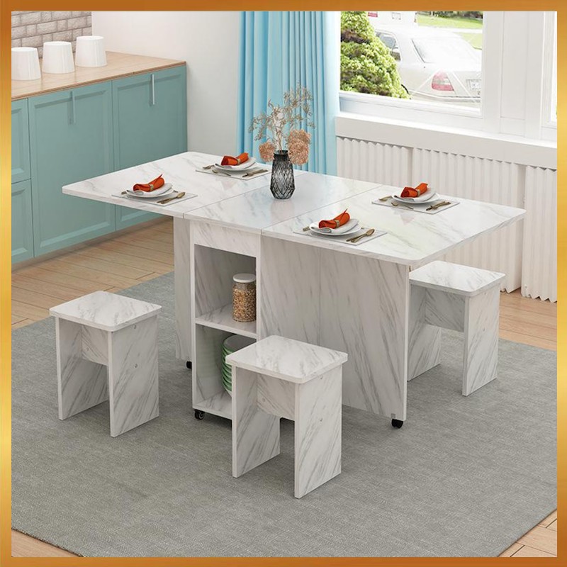 Folding Table Movable Wooden Rectangle Dining Table Living Room