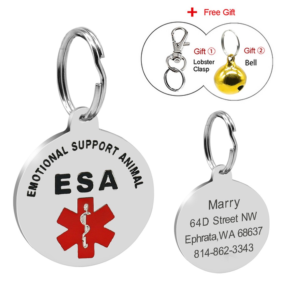 Personalized Customized ESA Pet Cat Dog ID Tag Emotional Support Animal