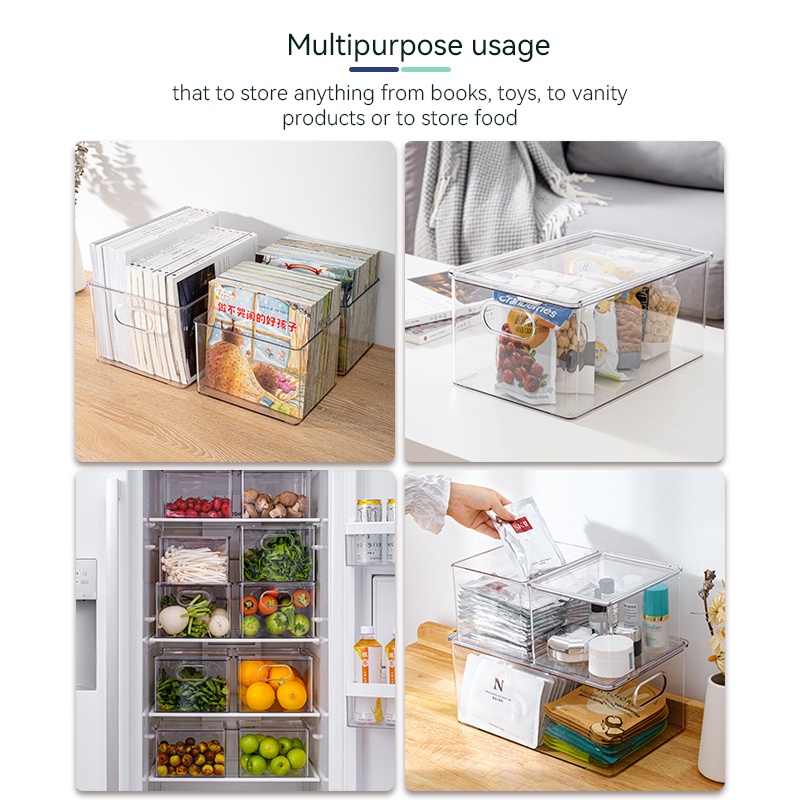1.25 Home Organizer Toy Storage Clear Box Kitchen Drawer Food Container Fridge Home Use with Optional Lid