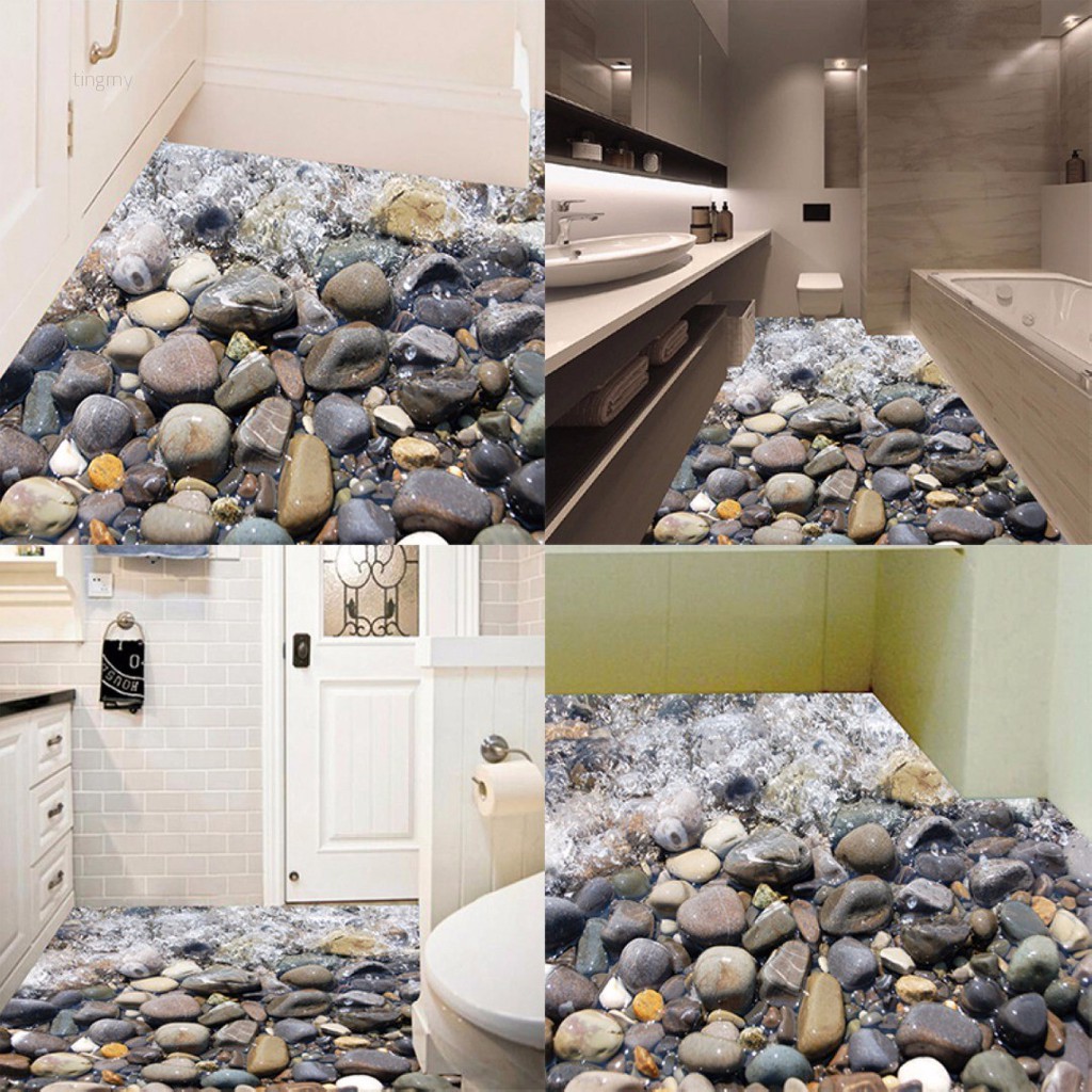 Tingmy Diy 3d Beach Stone Floor Wall Sticker Removable Mural