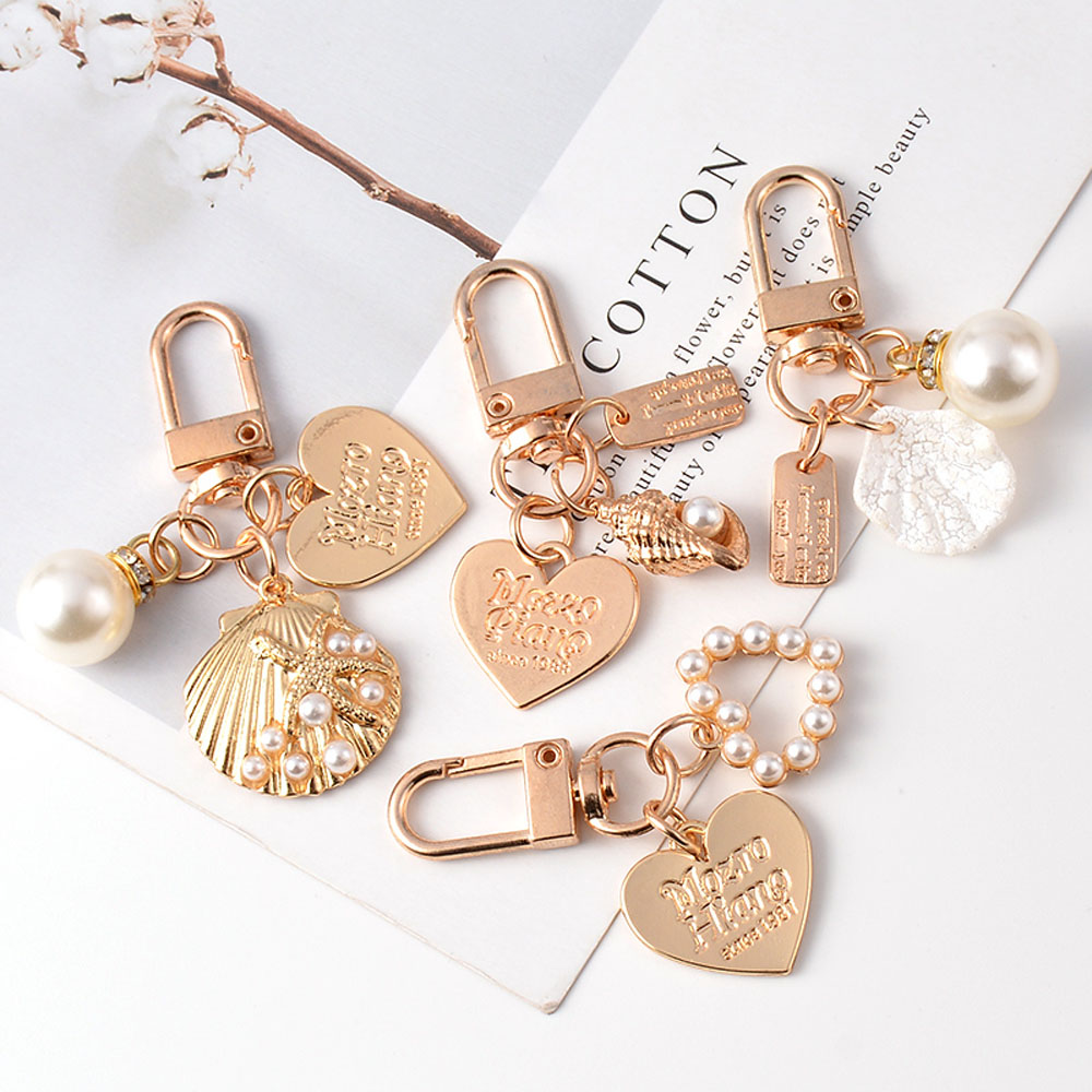 TWINKLE1 Cute Key Chain Korean Bag Charms Heart Key Ring Pearl Gold ...