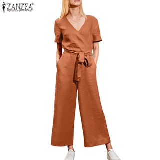ZANZEA Women Short Sleeved Slim Waist Office OL Elegant Street Fashion Jumpsuits