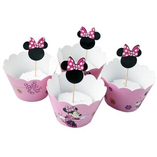 24 pcs Disney Mickey Mouse Cartoon Birthday Party Cake Decorations Supplies Minnie Cupcake Wrappers & Toppers Christmas Supplies #4